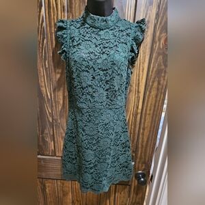 re:named Dark Green Lace A-Line Mini Dress